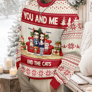 You And Me And The Cat/Dog - Personalized Unisex Ugly Sweater Christmas Gift For Dog And Cat Lovers HO82 900462