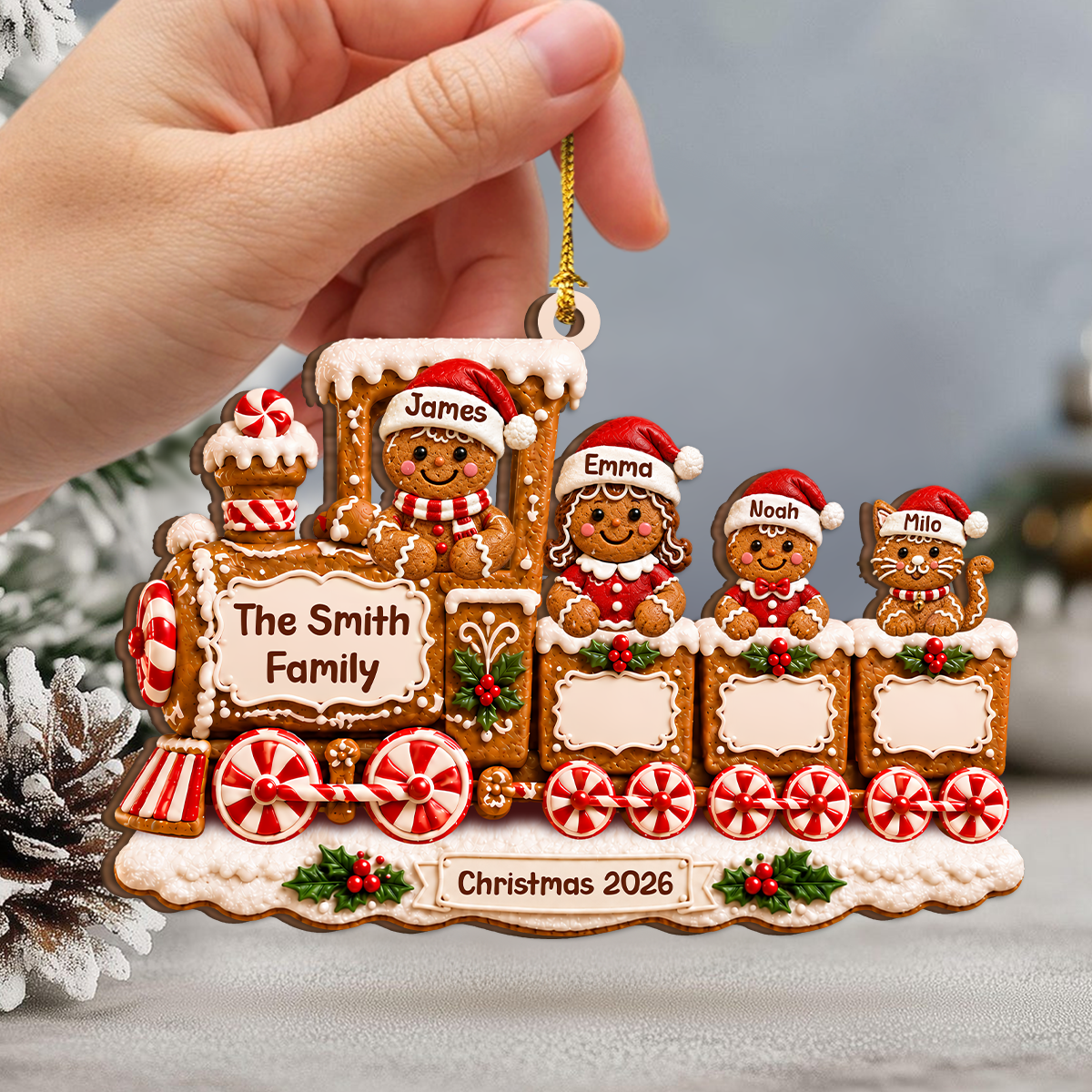 Personalized Gingerbread Train Family Christmas Wooden Ornament LM32 670101