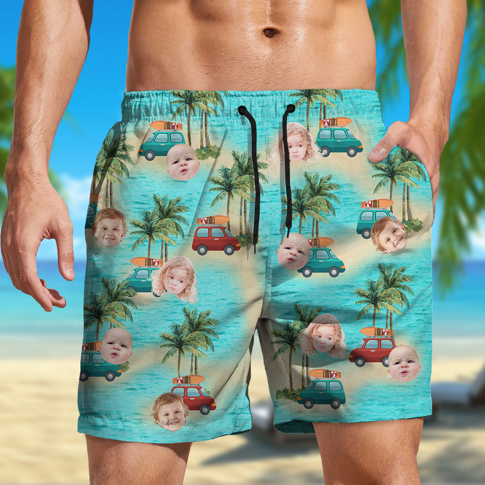 Custom Cute Face Island Vacation Summer Vibe Beach Short LM32 893527