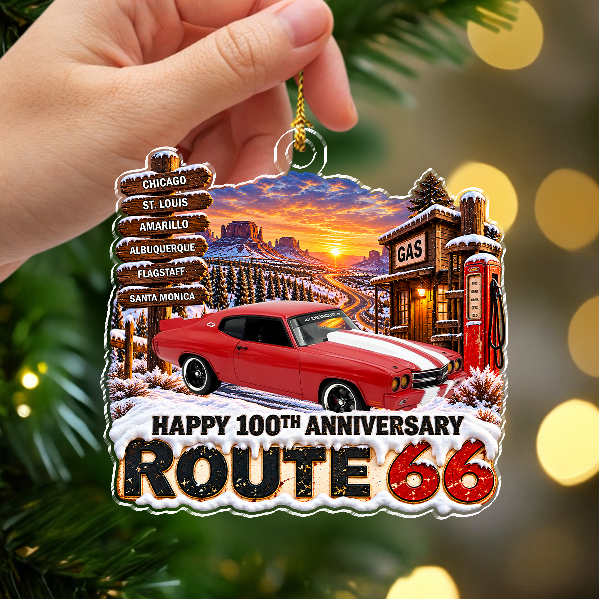 Personalized Route 66 100th Anniversary Christmas Acrylic Ornament  Car Lover Gift LM32 670287