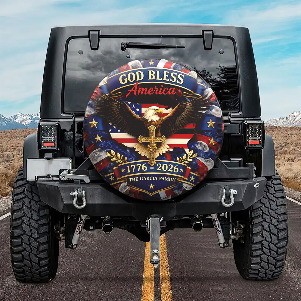 Personalized Patriotic 250th Anniversary God Bless America Eagle 1776–2026 Tire Cover HO82 902056
