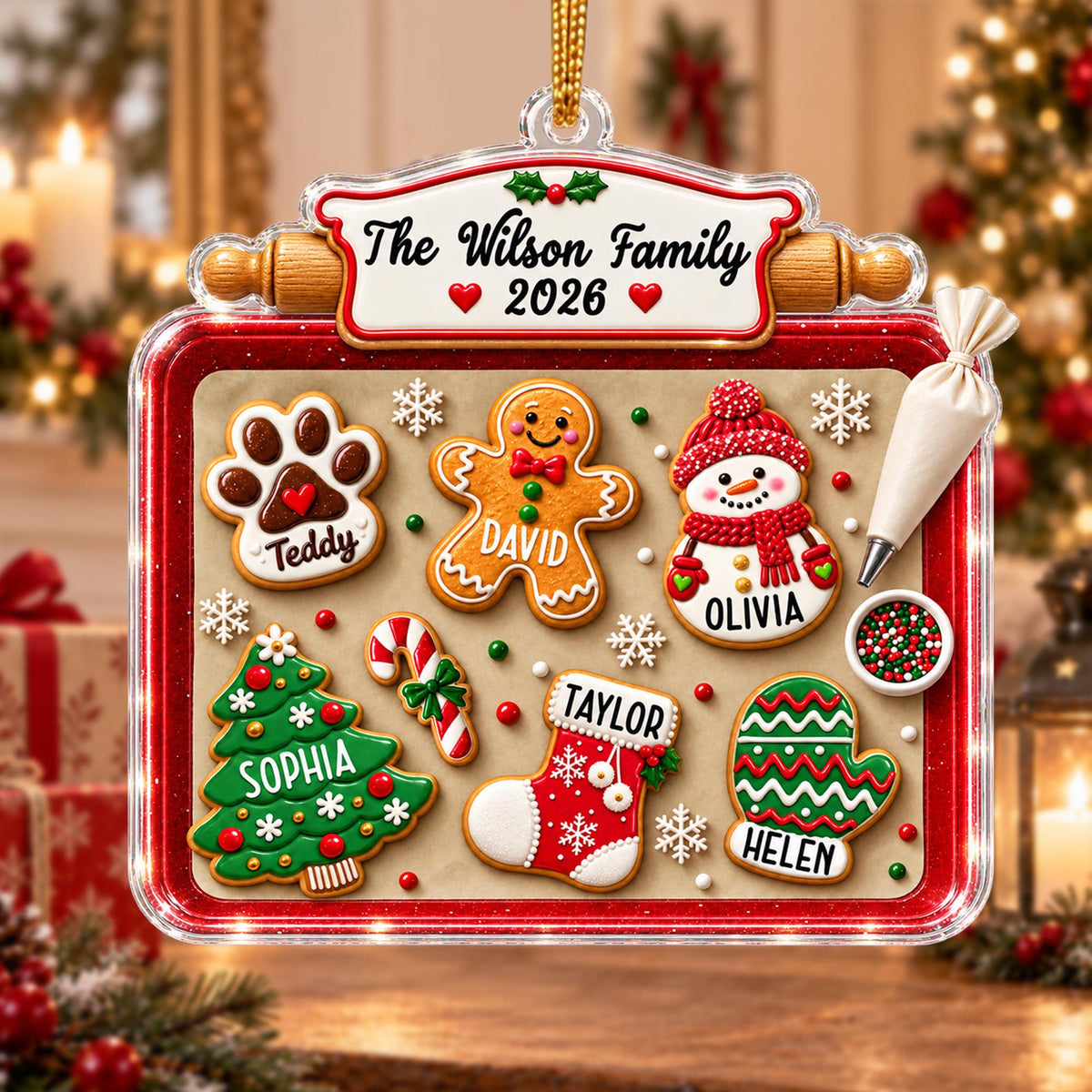 Custom Family Of Five, Six, Seven Gingerbread Christmas Cookie Tray Acrylic Ornament LM32 670629