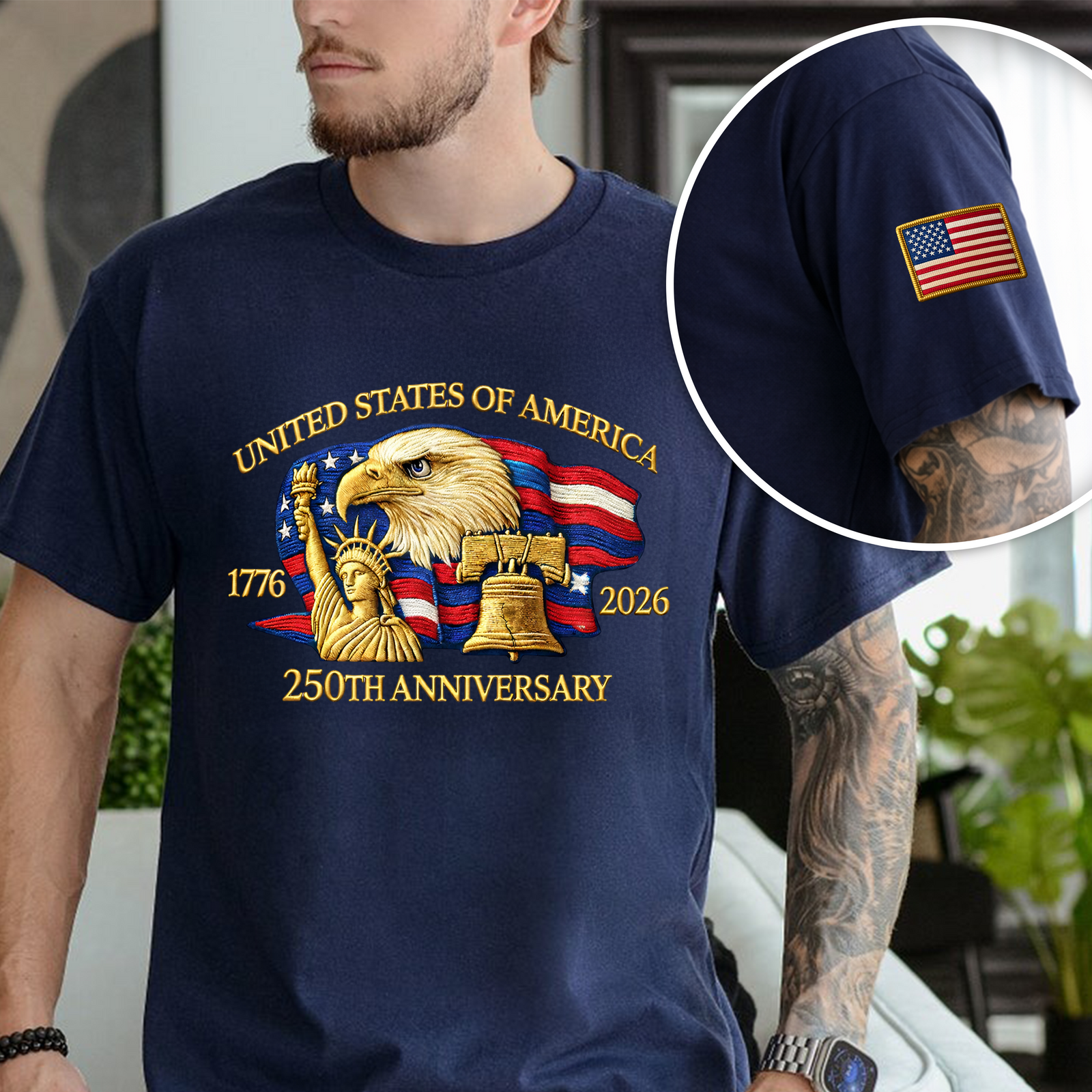 Bald Eagle United States Of America 250th Anniversary Sleeve Tee Shirt LM32 897793