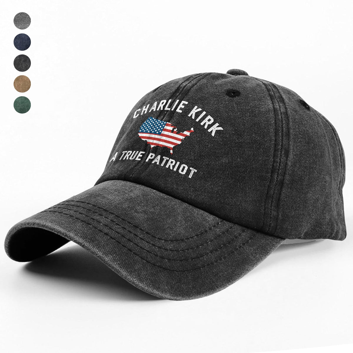 Charlie Kirk - A True Patriot Washed Denim Baseball Cap LM32 65453