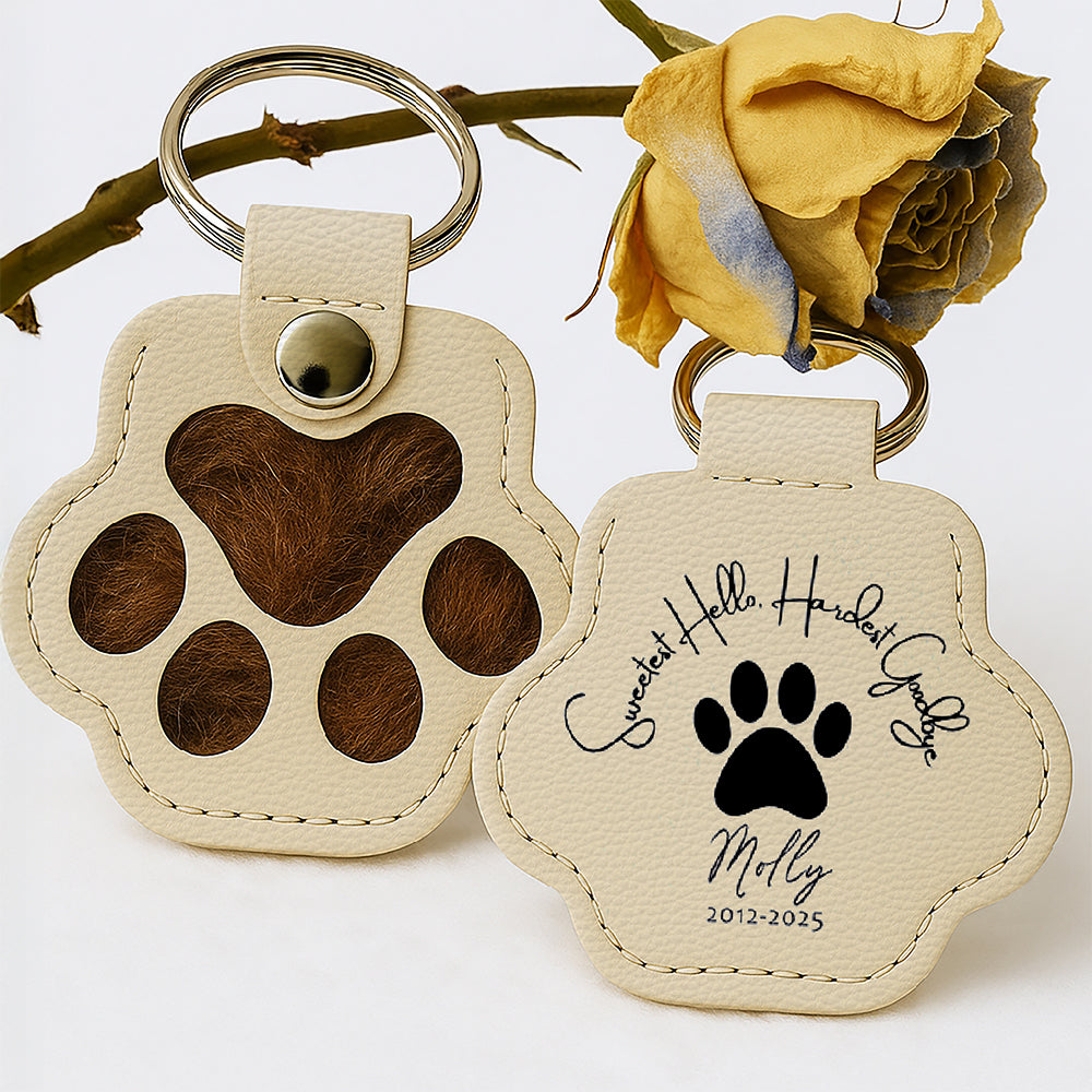 Personalized Sympathy Gift Pet Fur Hair Keepsake Leather Paw Keychain LM32 897371