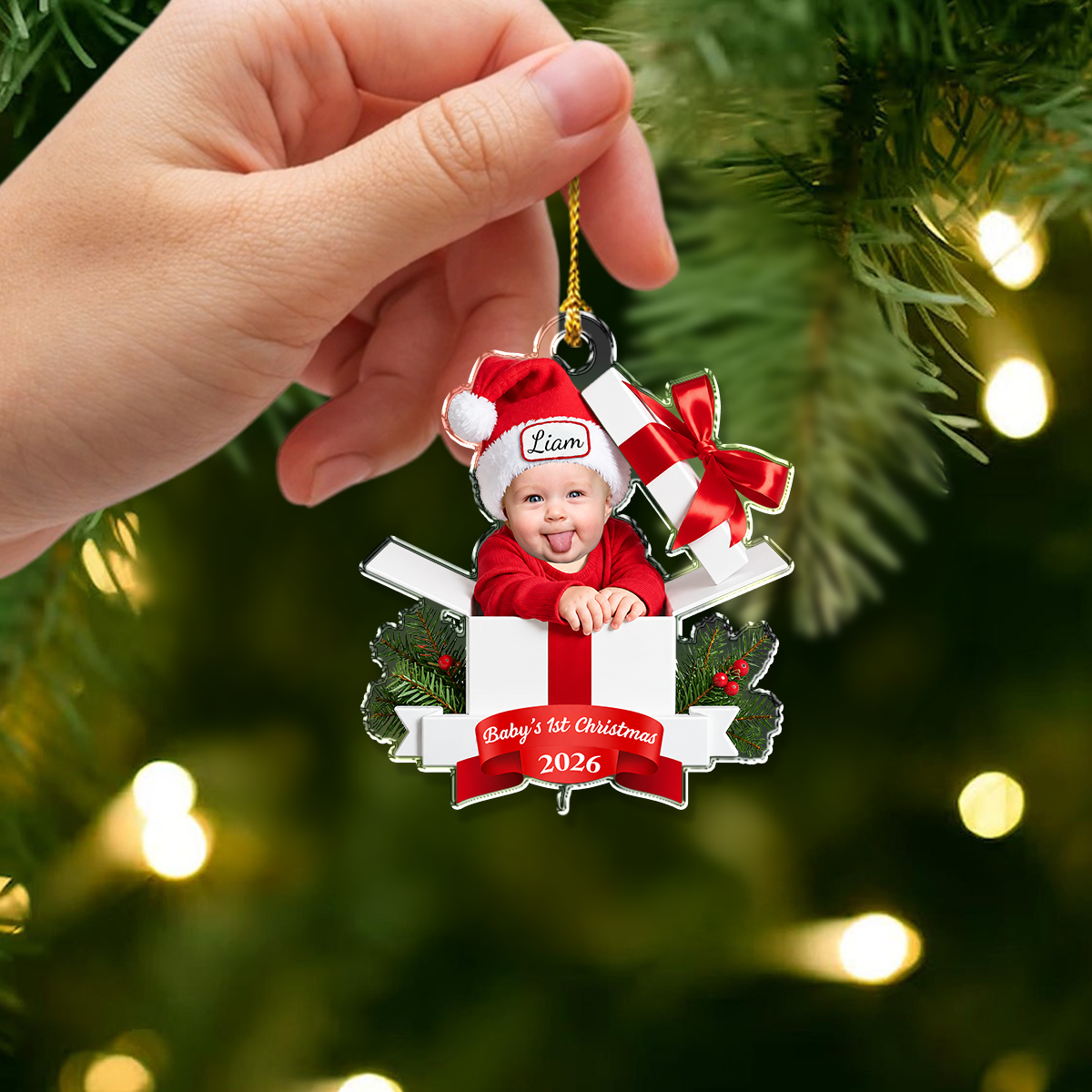 Custom Photo Baby’s First Christmas Acrylic Ornament, Personalized Newborn Keepsake HA75 919092