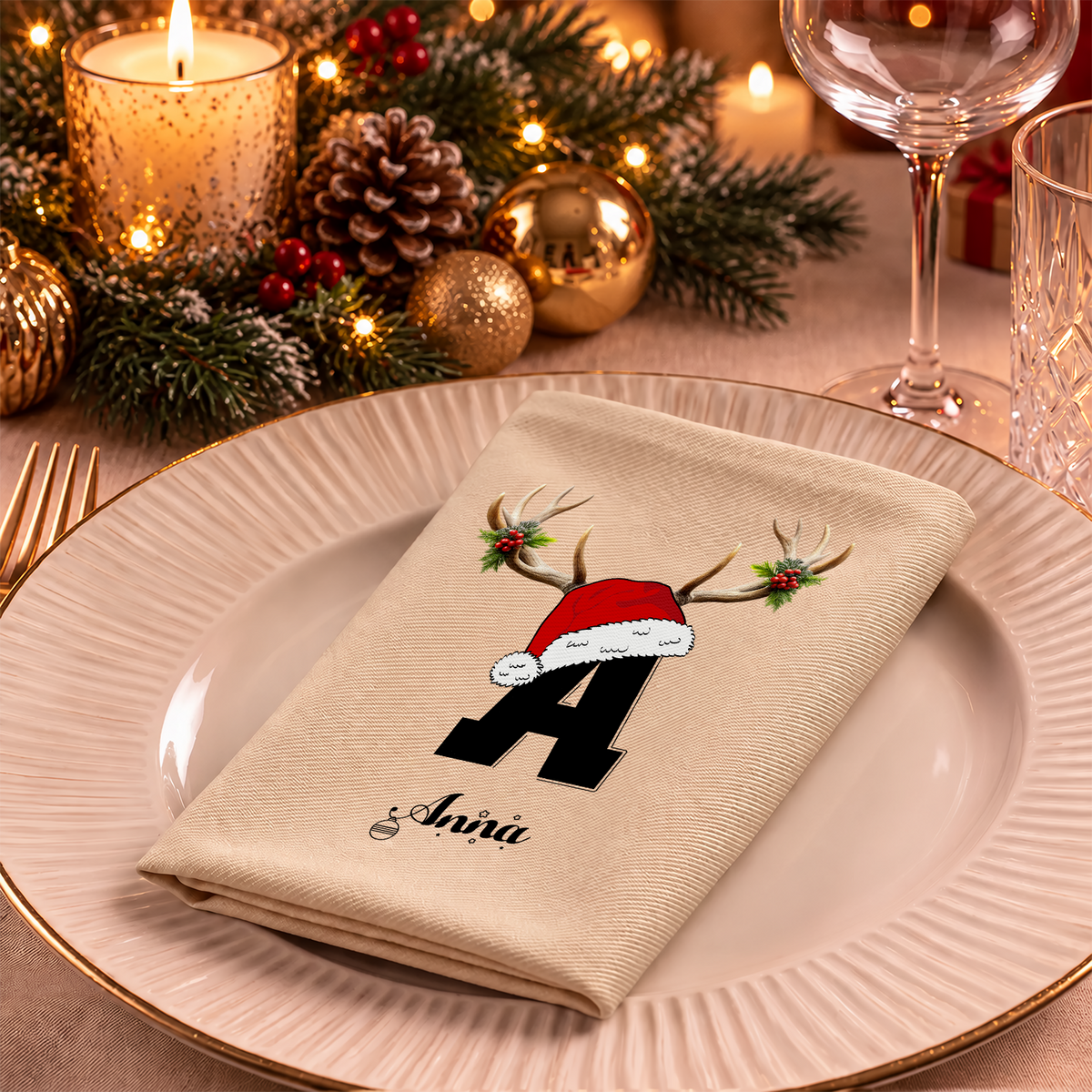 Personalized Initial Letter Christmas Reusable Cotton Napkin HO82 903726