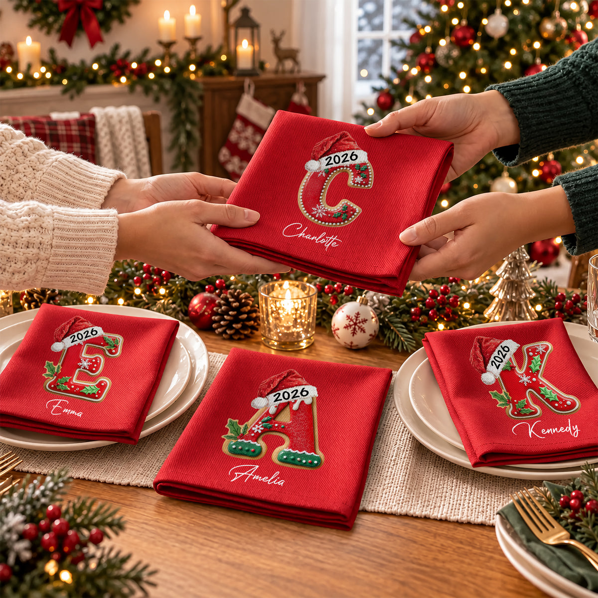 Personalized Gingerbread Letter Family Reusable Napkin HO82 903720