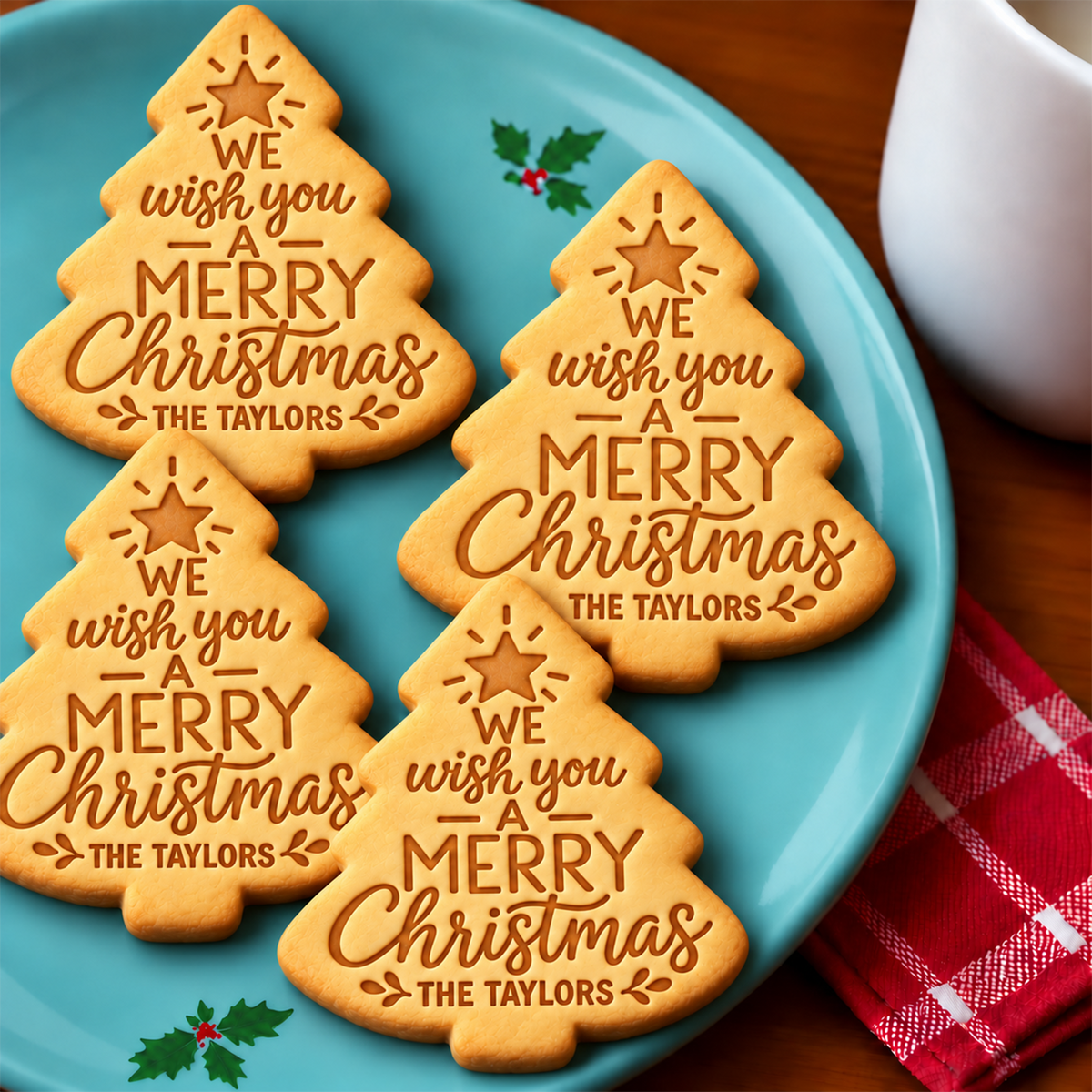 Personalized Family Name We Wish You A Merry Christmas Shaped Cookie Stamp, Holiday Baking Gift HA75 919624