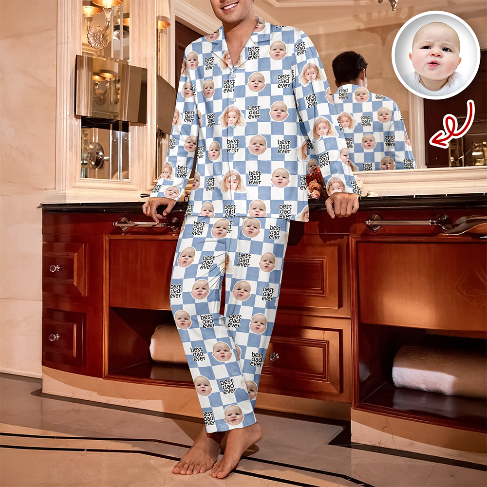 Custom Baby Face Best Dad, Mom Ever Retro Pajamas - Personalized Gift for Parents, Father's Day LM32 669007