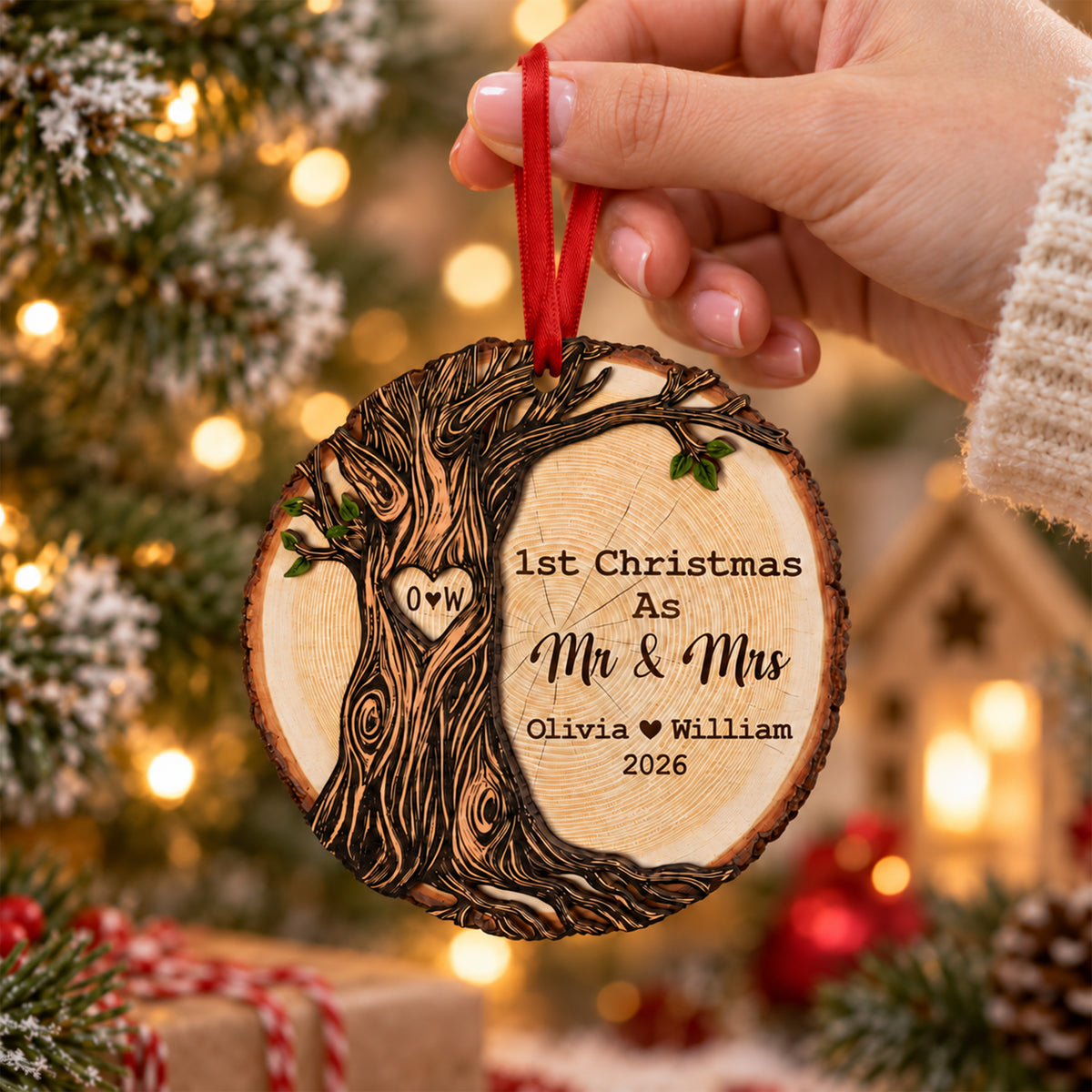 Personalized First Christmas as Mr & Mrs Layered Wood Ornament HA75 919268