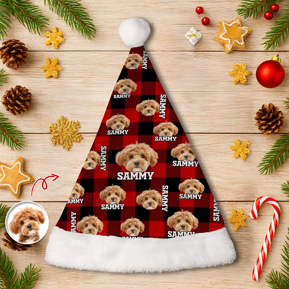 Custom Photo Name Dog Cat Flannel Christmas Santa Hat LM32 895345