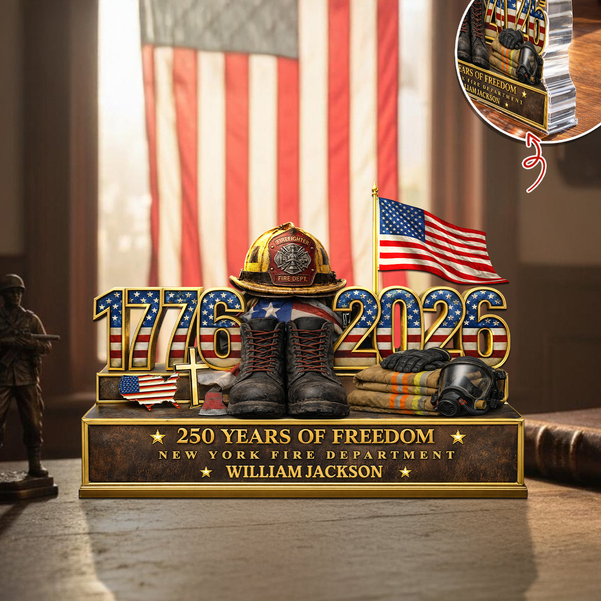 Personalized Firefighter 250 Years Of Freedom 1776–2026 Acrylic Block Plaque - Firefighter Gift, Patriotic Memorial Decor HO82 901886