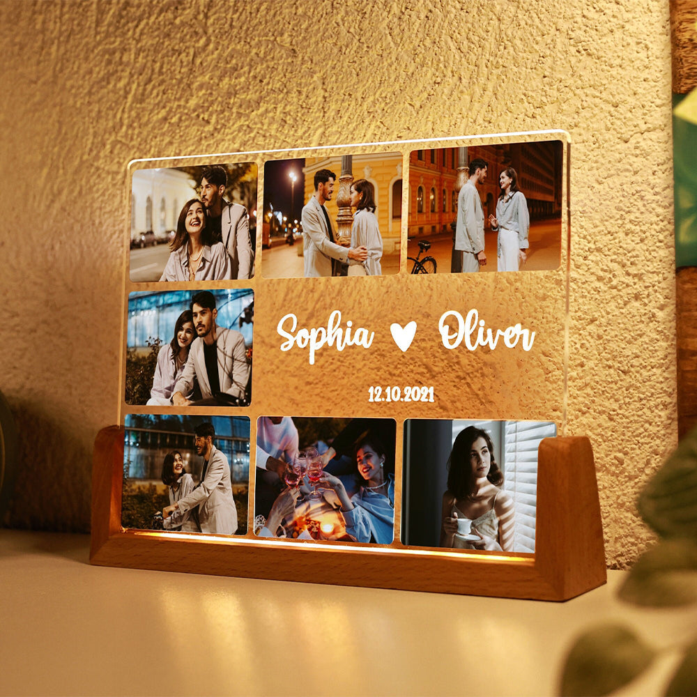 Custom Couple Photo Collage Acrylic Plaque LED Night Light - Gift for Her, Gift for Him LM32 899161