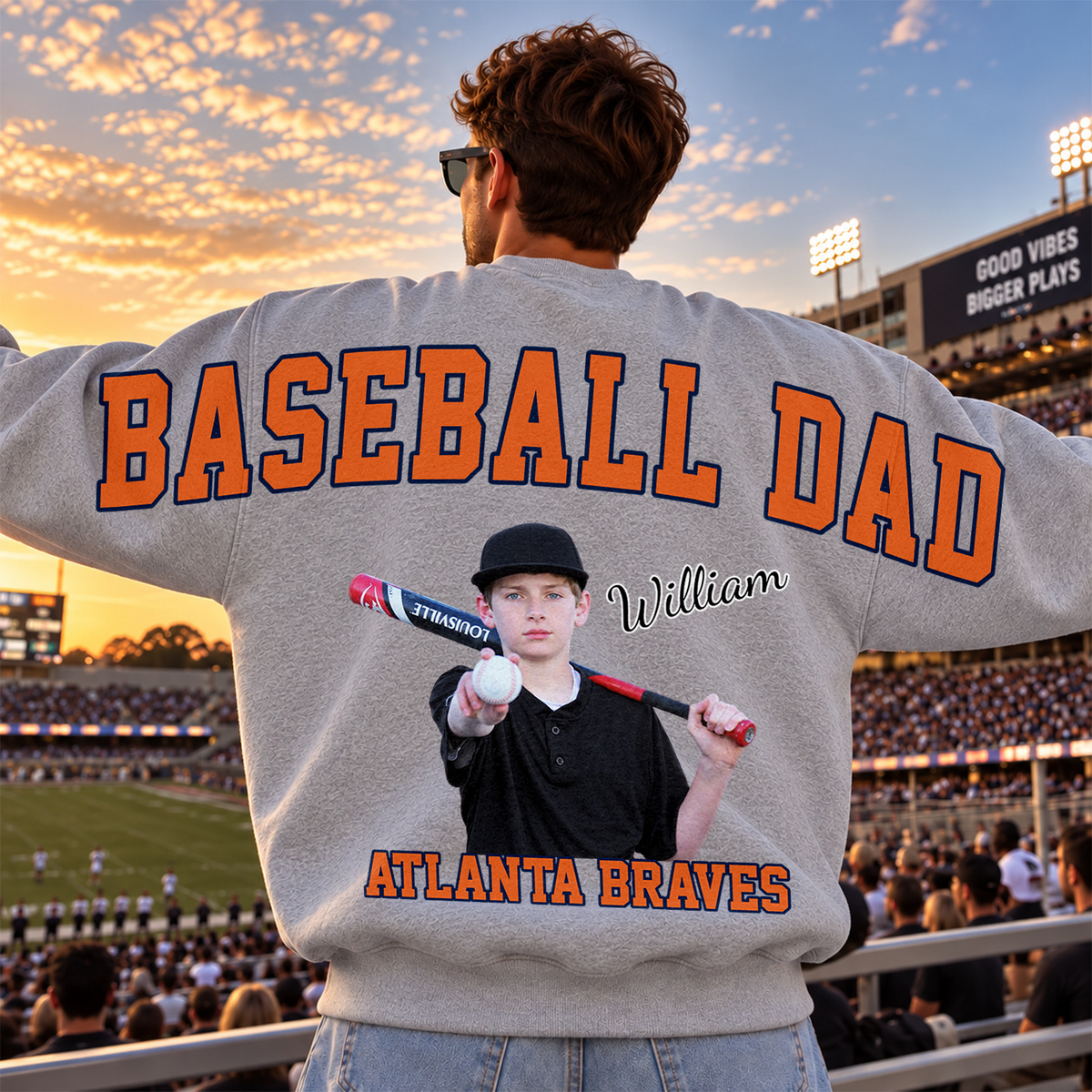 Custom Photo Baseball Dad Shoulder To Shoulder Sweatshirt CH07 181180