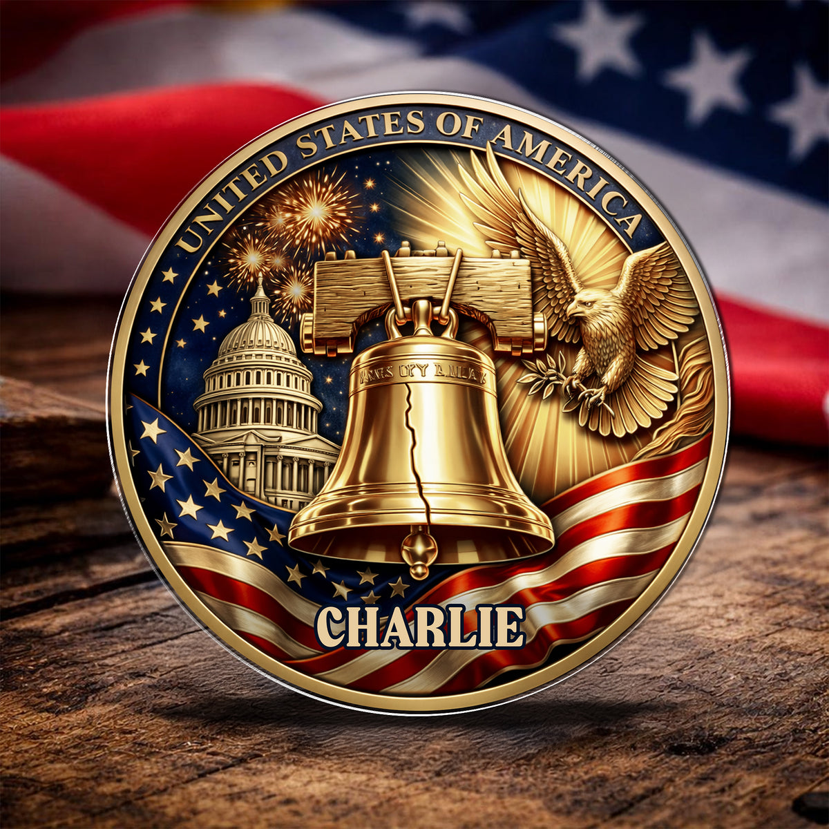 Custom Name USA Semiquincentennial 1776-2026 Liberty Bell & Eagle Badge Acrylic Pin HO82 901824