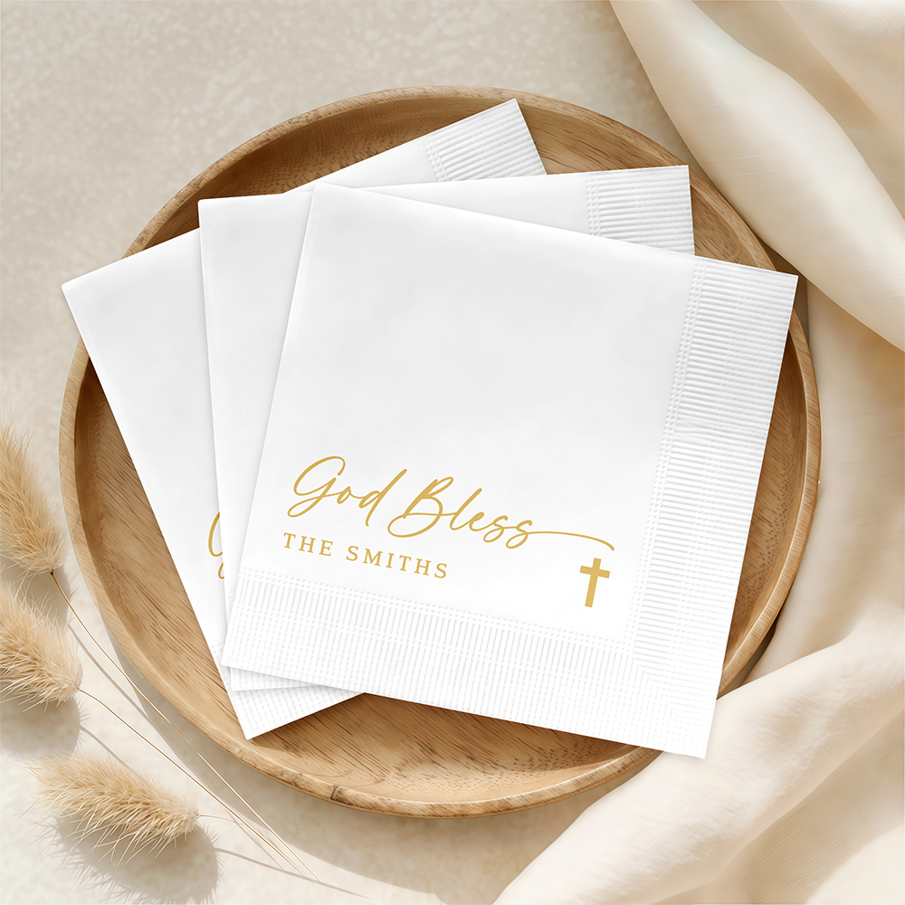 Custom God Bless Baptism Napkins With Cross, Baby Shower & Religious Party Decor LM32 899899