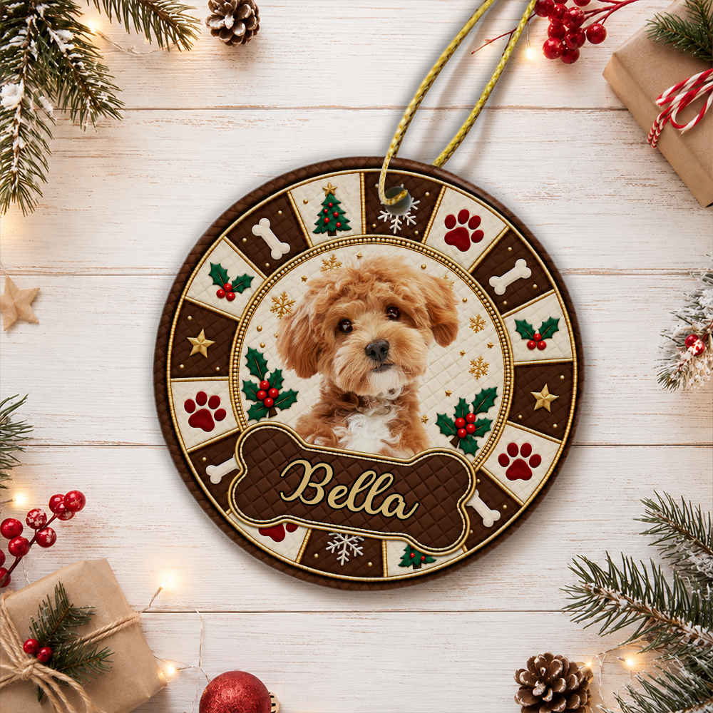 Personalized Pet Photo Christmas Ceramic Ornament, Custom Christmas Tree Decoration Gift For Pet Lovers HO82 904146