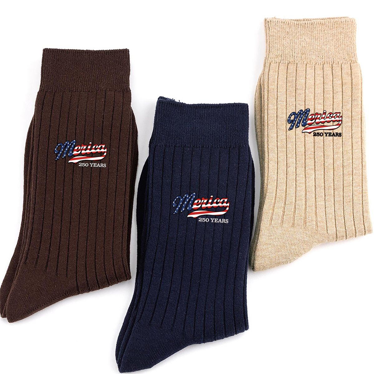 USA Patriotic Merica 250 Years Embroidered Socks HO82 903296