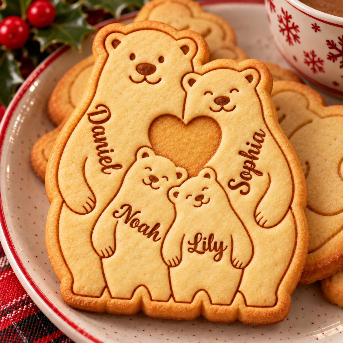 Personalized Family Bear Hug Cookie Cutter And Stamp, Holiday Baking Gift HO82 904194