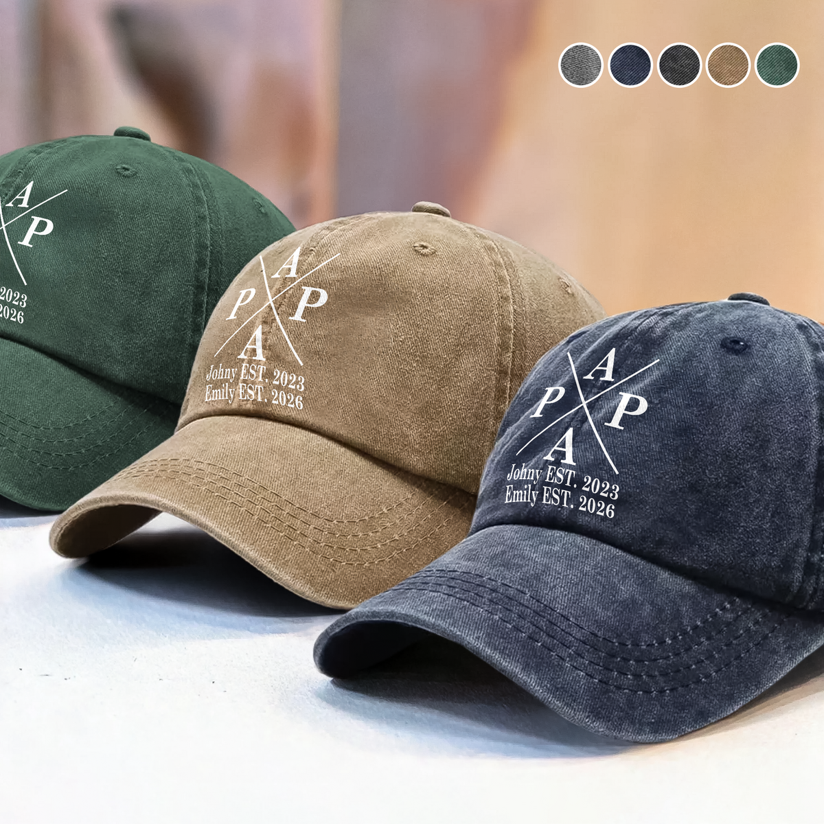 Personalized Papa's Cap With Children's Names And Birth Years Washed Denim Baseball Cap Father's Day Gift HA75 921270
