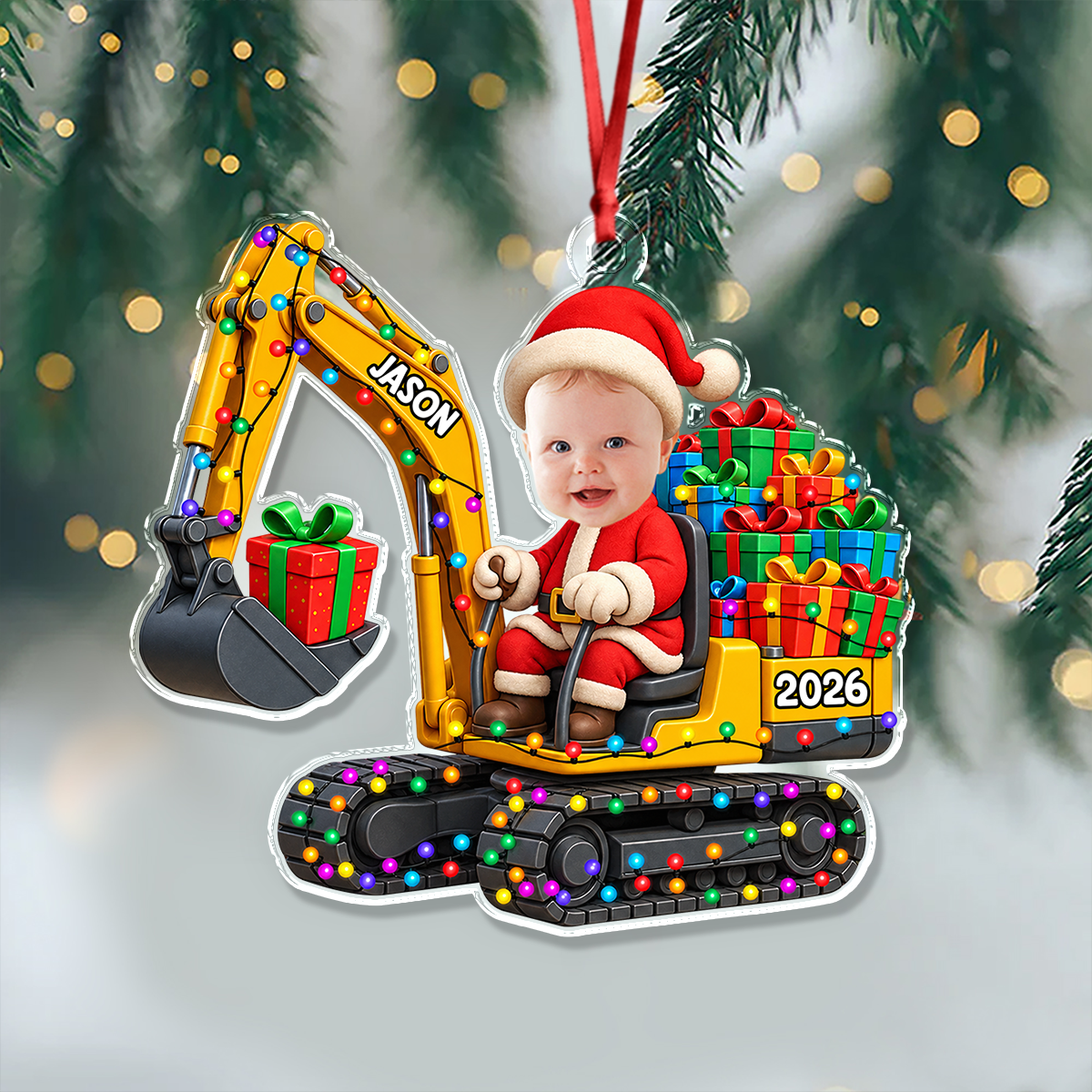 Custom Photo Excavator Personalized Christmas Acrylic Ornament HA75 922012