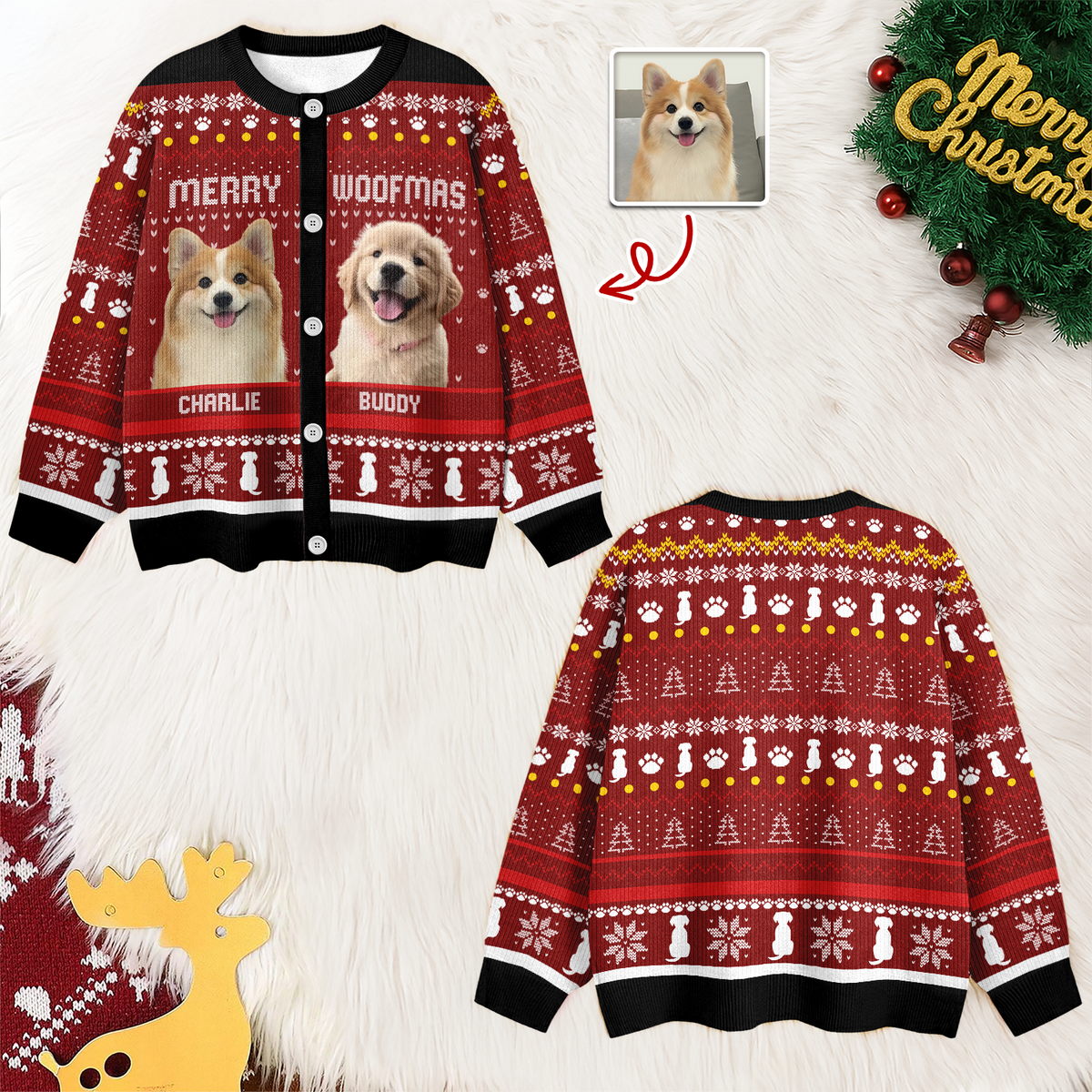 Custom Photo Merry Woofmas Christmas Ugly Cardigan TH10 896375