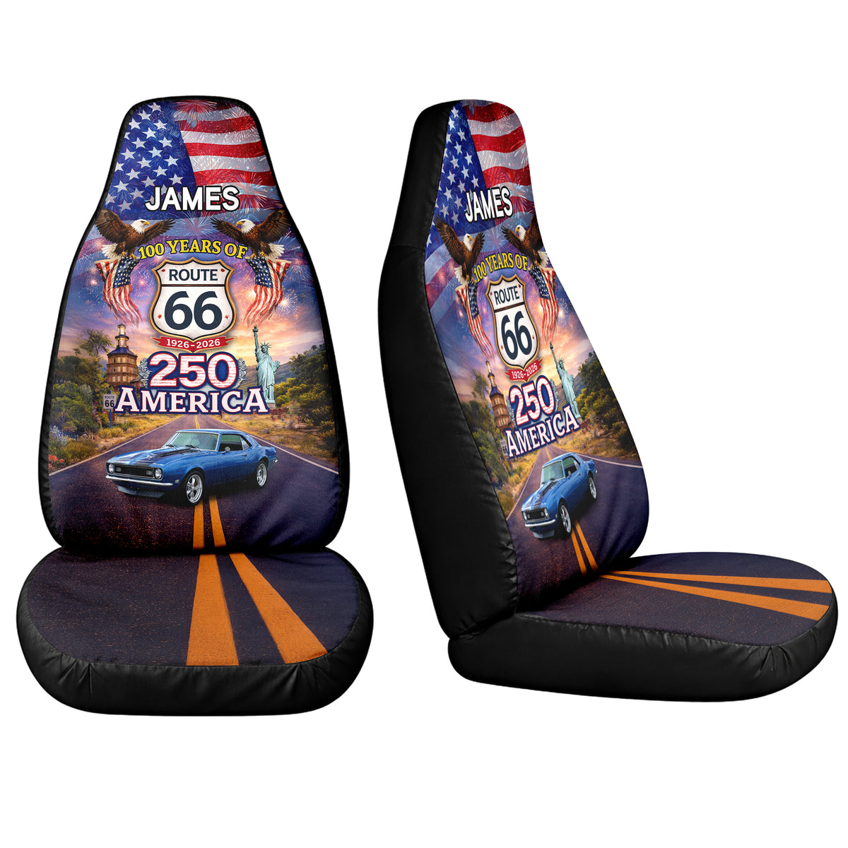 Custom Car Photo Celebrate 100 Years of Road Route 66 America 250th Anniversary Car Seat Cover HO82 902088