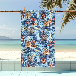 Custom Hawaii In The Air Face Cat Photo Beach Towel HO82 894010