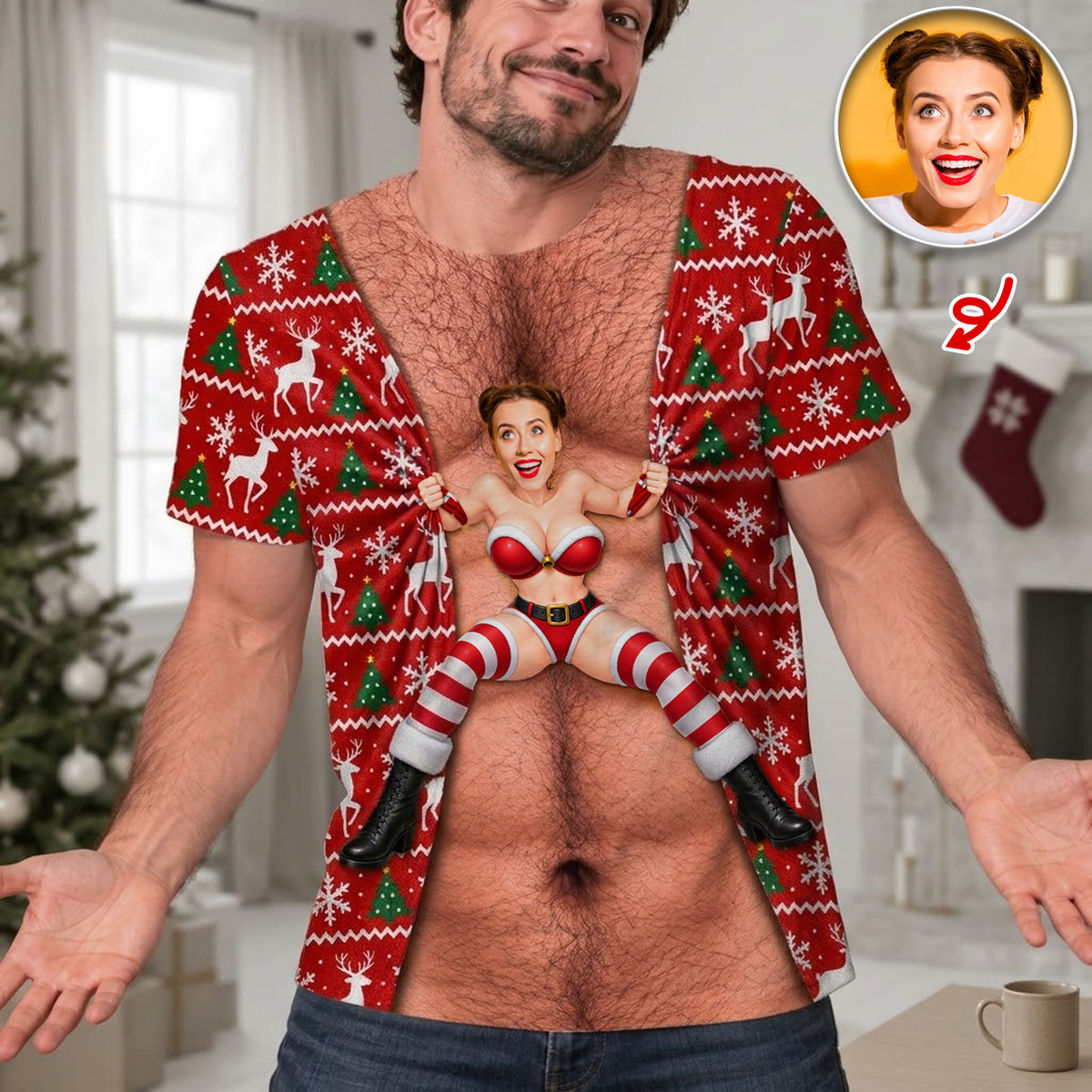 Custom Face Funny Santa Girl Christmas 3D Shirt CH07 181152