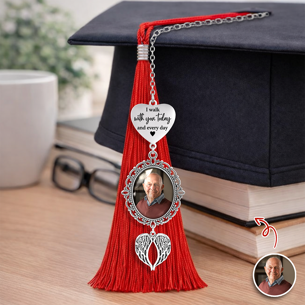 Custom Photo I Walk With You Today And Everyday Memorial Personalized Graduation Tassel Heart & Angel Wing Charm HA75 920828