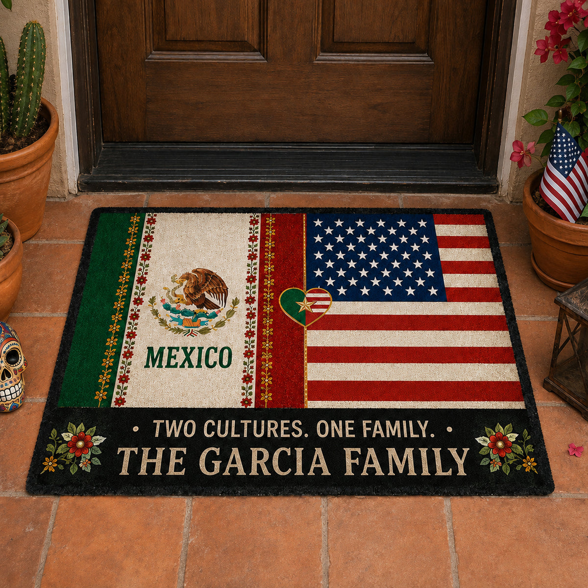 Personalized Mexico USA Two Cultures One Family Doormat K228 922178