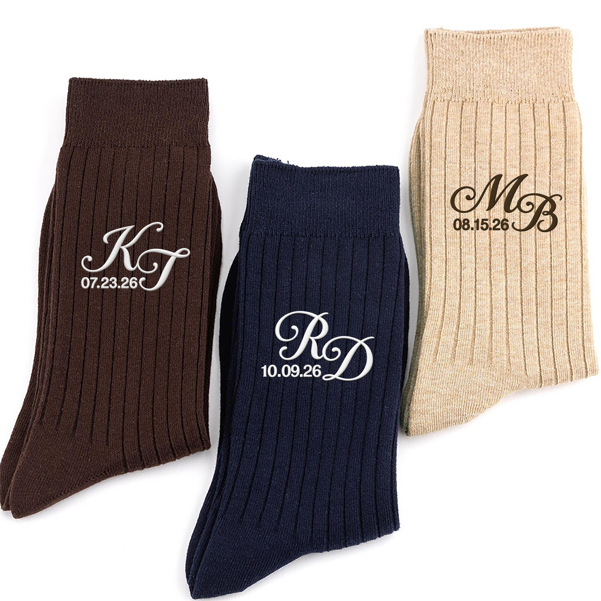 Custom Initial & Wedding Date Embroidered Socks, Bachelor Party Favors, Groomsmen Gifts CH07 180424