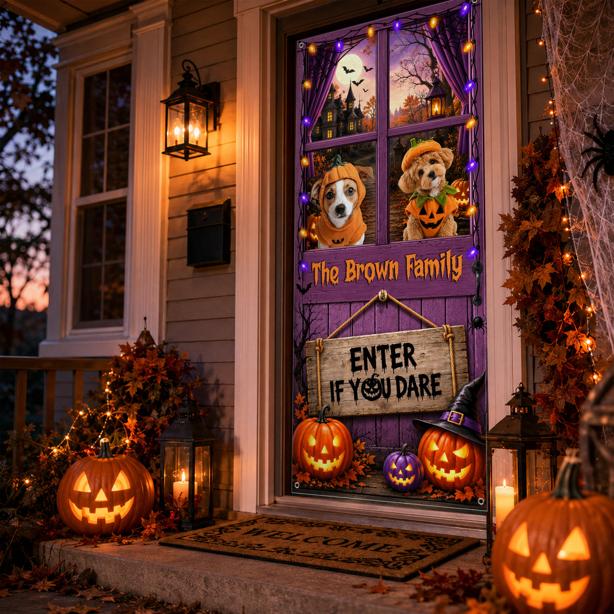 Custom Photo Halloween Dog Cat Door Cover, Pumpkin Porch Decor HO82 903148