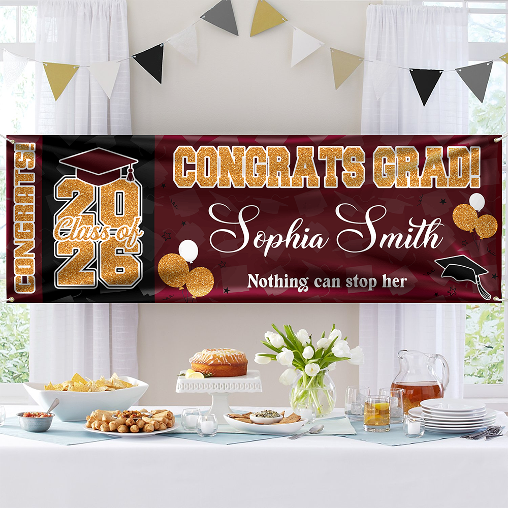 Custom Name Proud Of You Class Of 2026 Glitter Graduation Banner Personalized Party Decorations HO82 901946