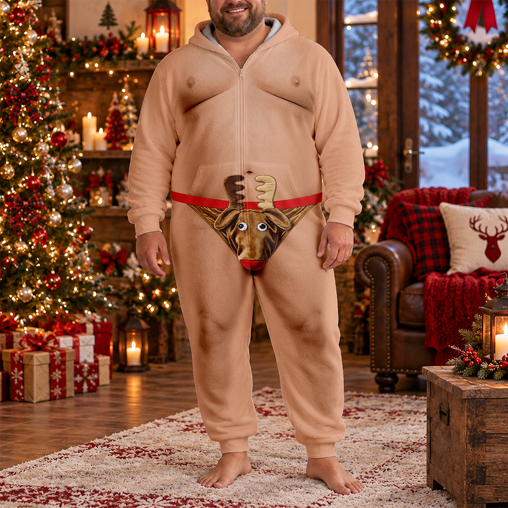 Fake Underwear Reindeer Hairy Body Onesie Pajamas Funny Christmas Gag Gift CH07 180586