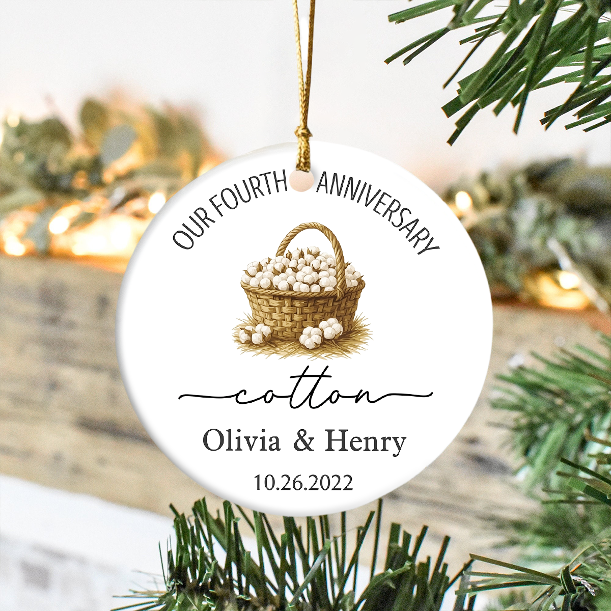Personalised Cotton Anniversary 2 Sided Ceramic Ornament, Cotton Wedding Anniversary Gift LM32 670063