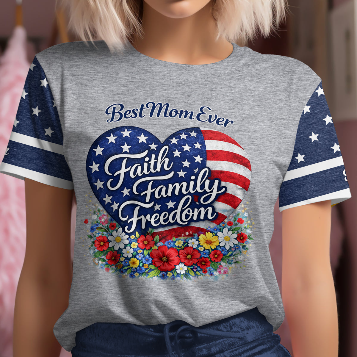 Personalized Best Mom Ever Faith Family Freedom AOP Shirt HO82 902130