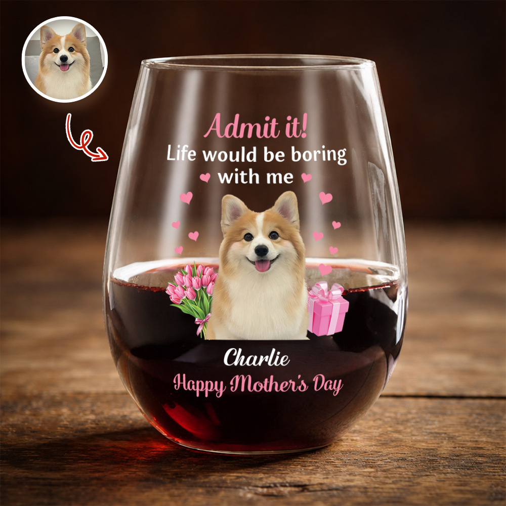 Custom Pet Photo Life Would Be Boring Without Me Wine Glass Mother's Day Gift CH07 910916