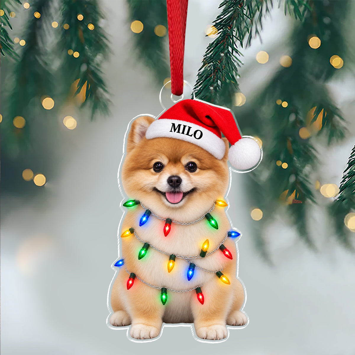 Custom Pet Photo Christmas Light Acrylic Ornament, Personalized Holiday Keepsake LM32 670013