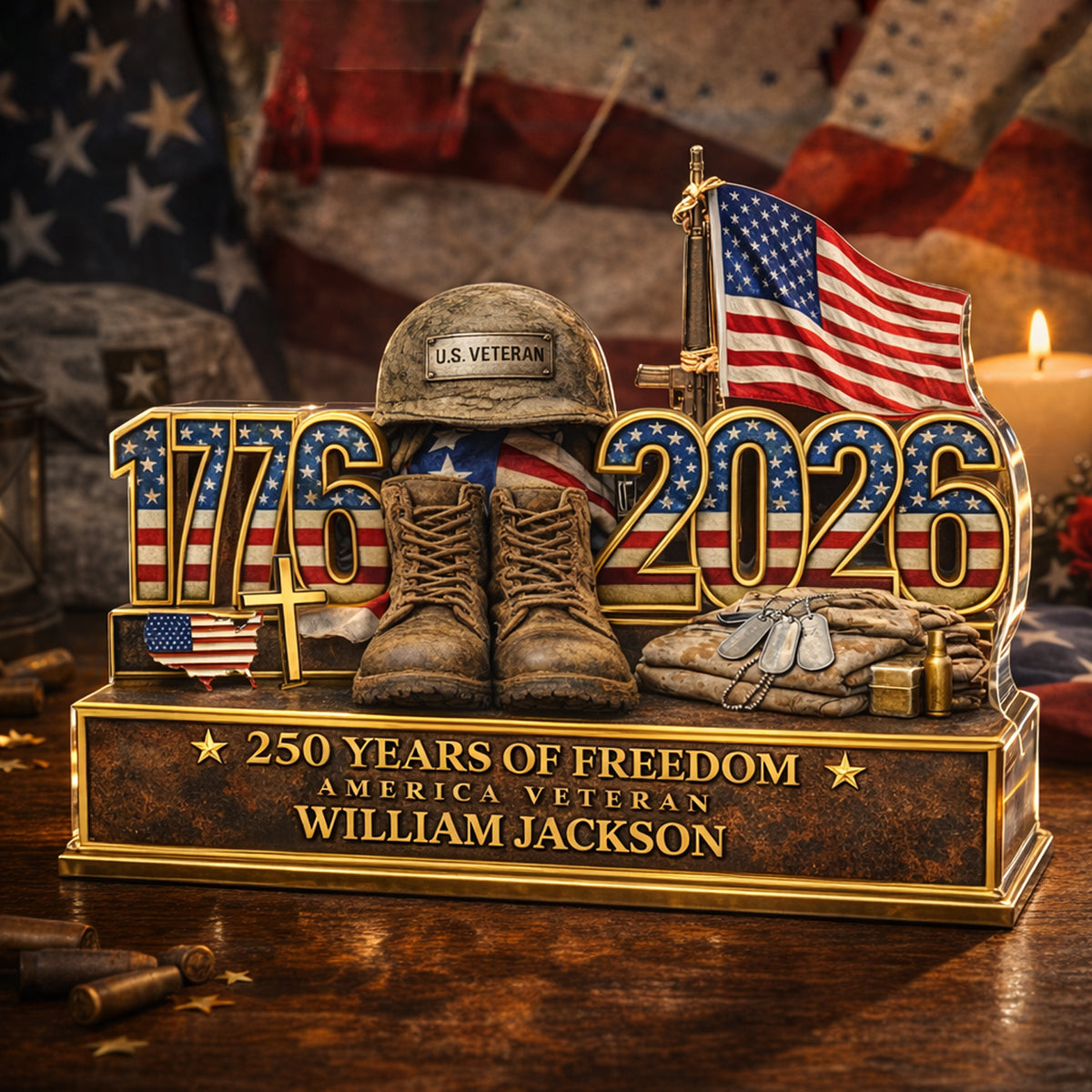 Personalized 250 Years Of Freedom 1776–2026 Acrylic Block Plaque - Veteran Gift, Patriotic Military Memorial Decor HO82 901854