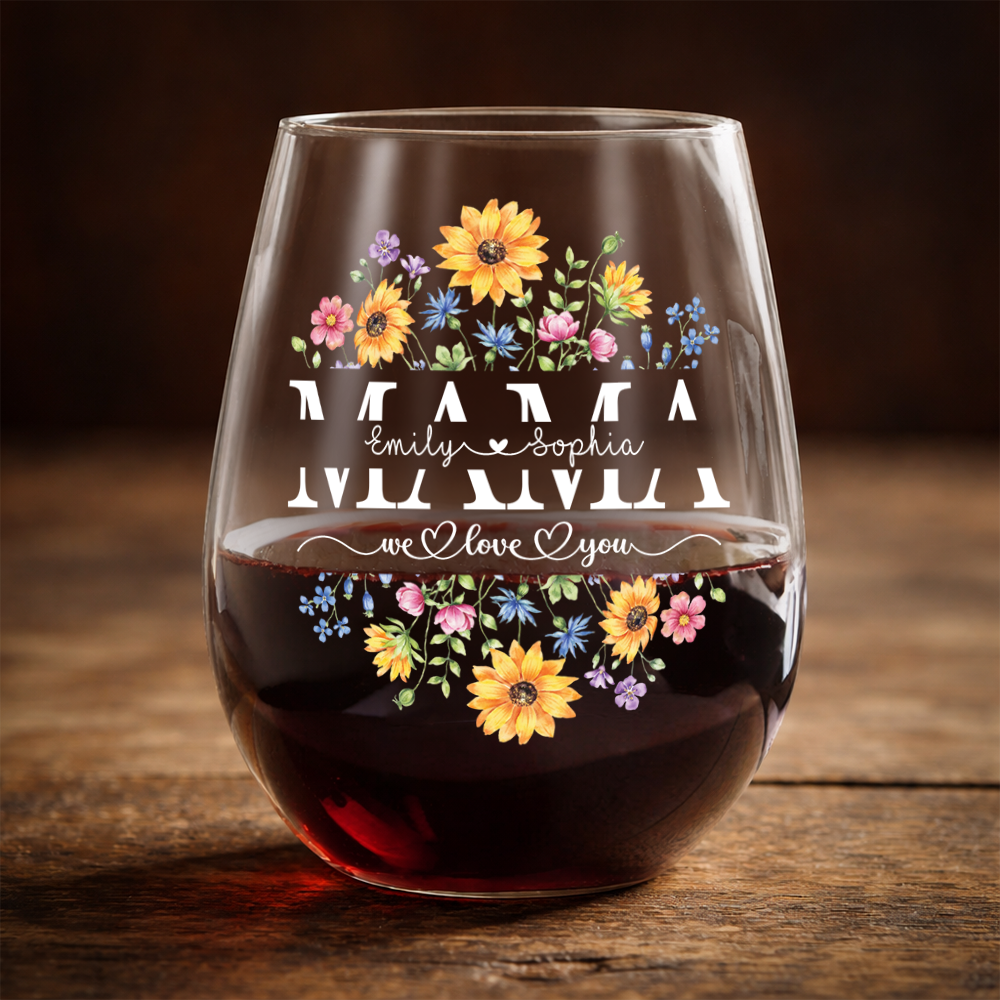 Custom Name We Love You Mom Flower Wine Glass CH07 910384