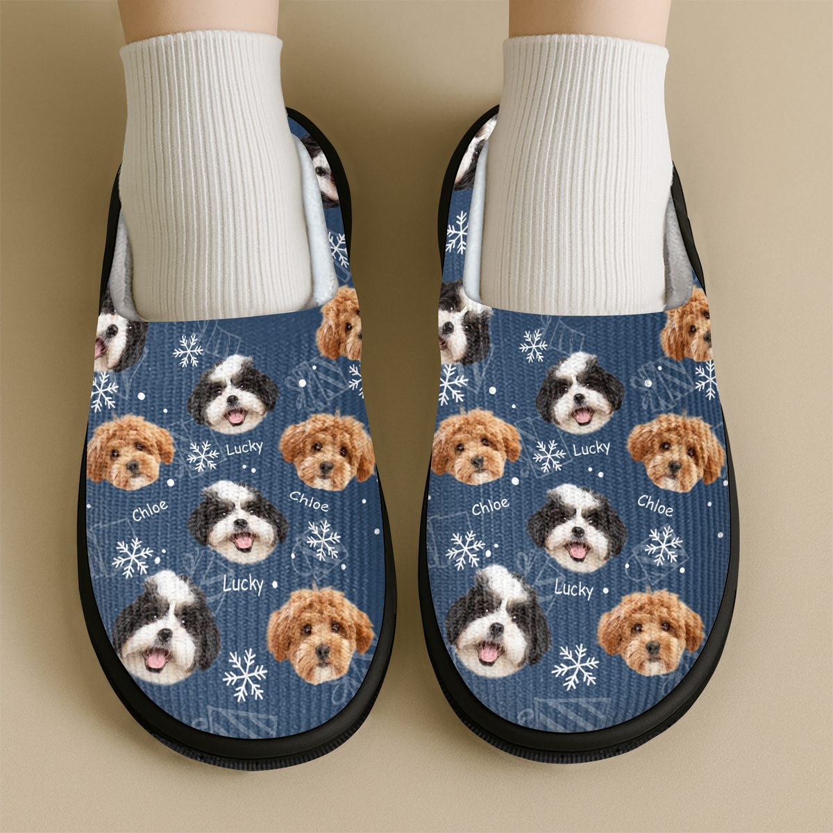 Custom Photo Pet Merry Christmas Slippers Cozy Holiday Gift for Pet Parents HO82 903446