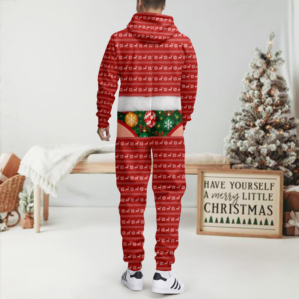 Funny Christmas Santa Body Illusion Onesie Pajamas Gift for Him TH10 171177