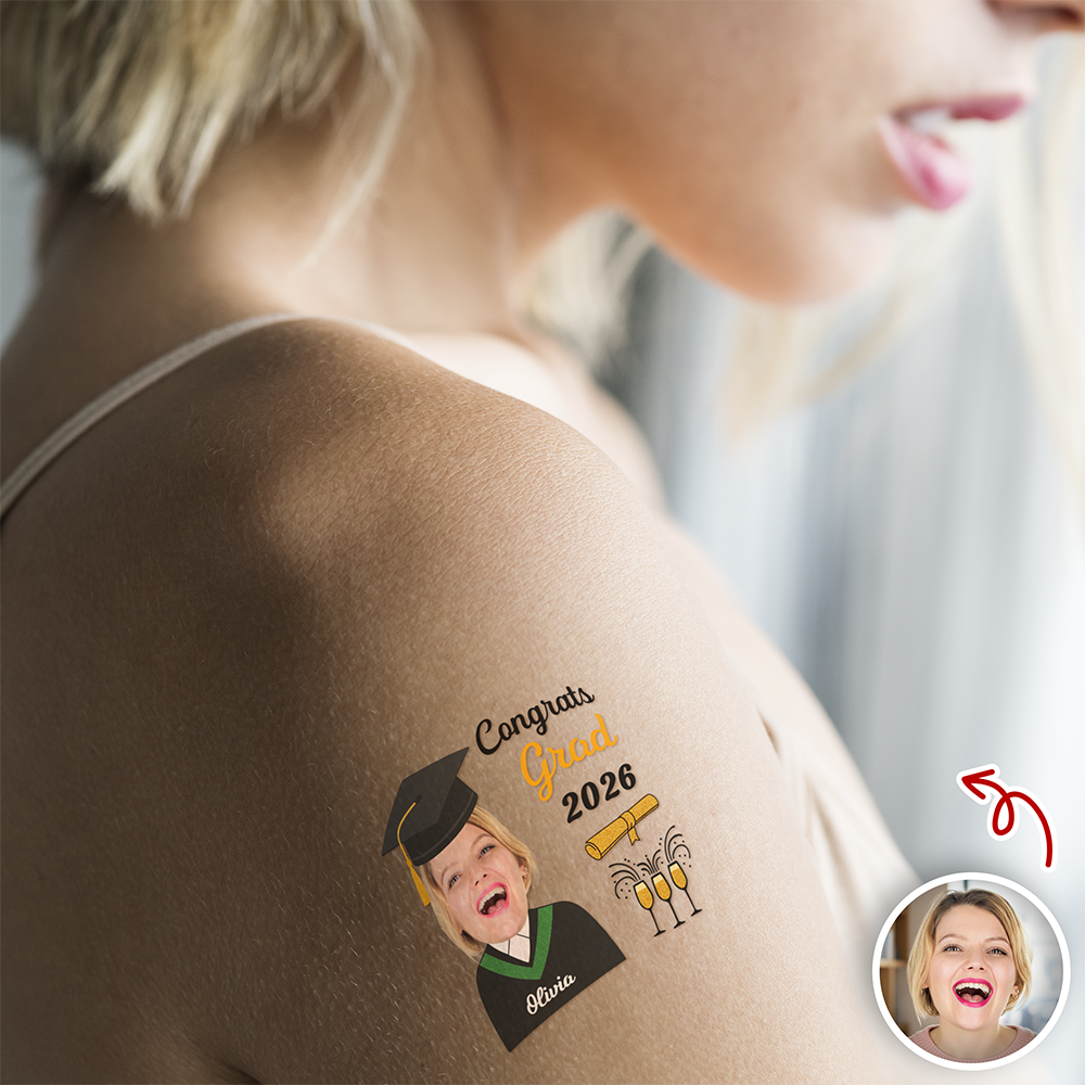 Custom Funny Face Congrats Grad 2026 Tattoos Graduation Day Party Decor HA75 920442