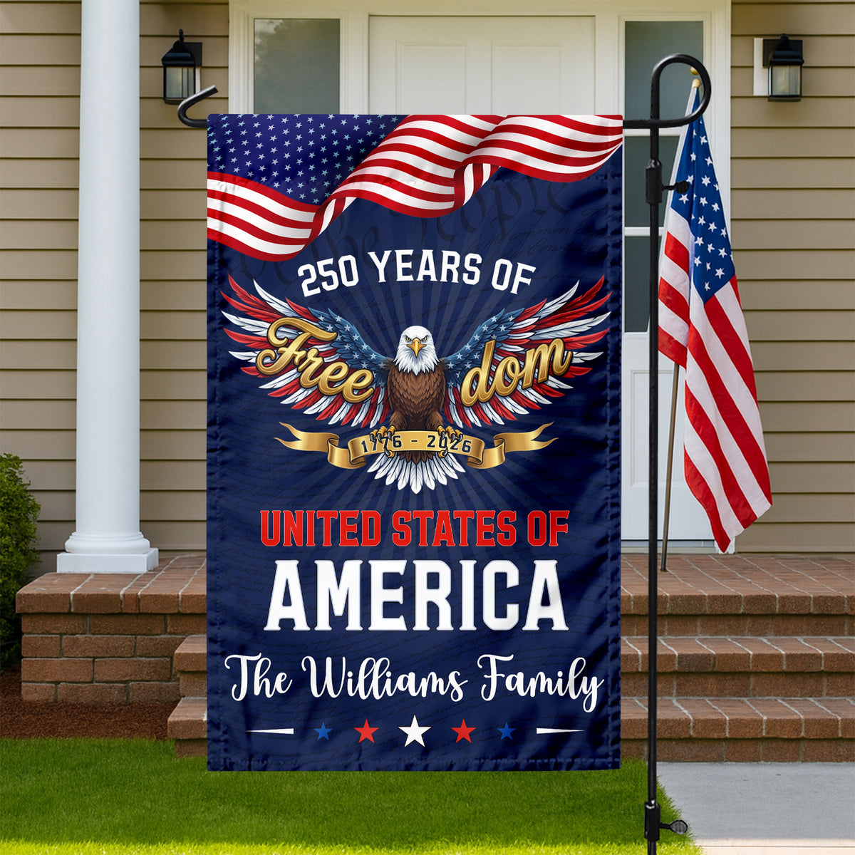 Custom Family Name 250 Years of Freedom Eagle USA 1776–2026 Garden Flag HO82 902210