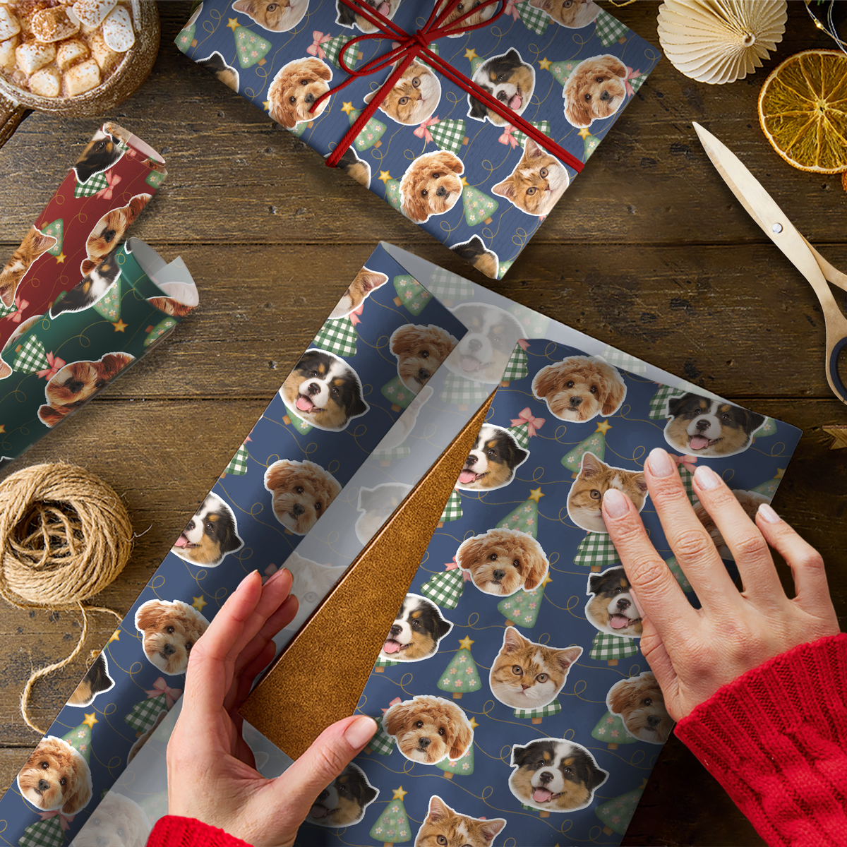 Custom Pet Photo Christmas Tree Wrapping Paper For Pet Lovers LM32 670573