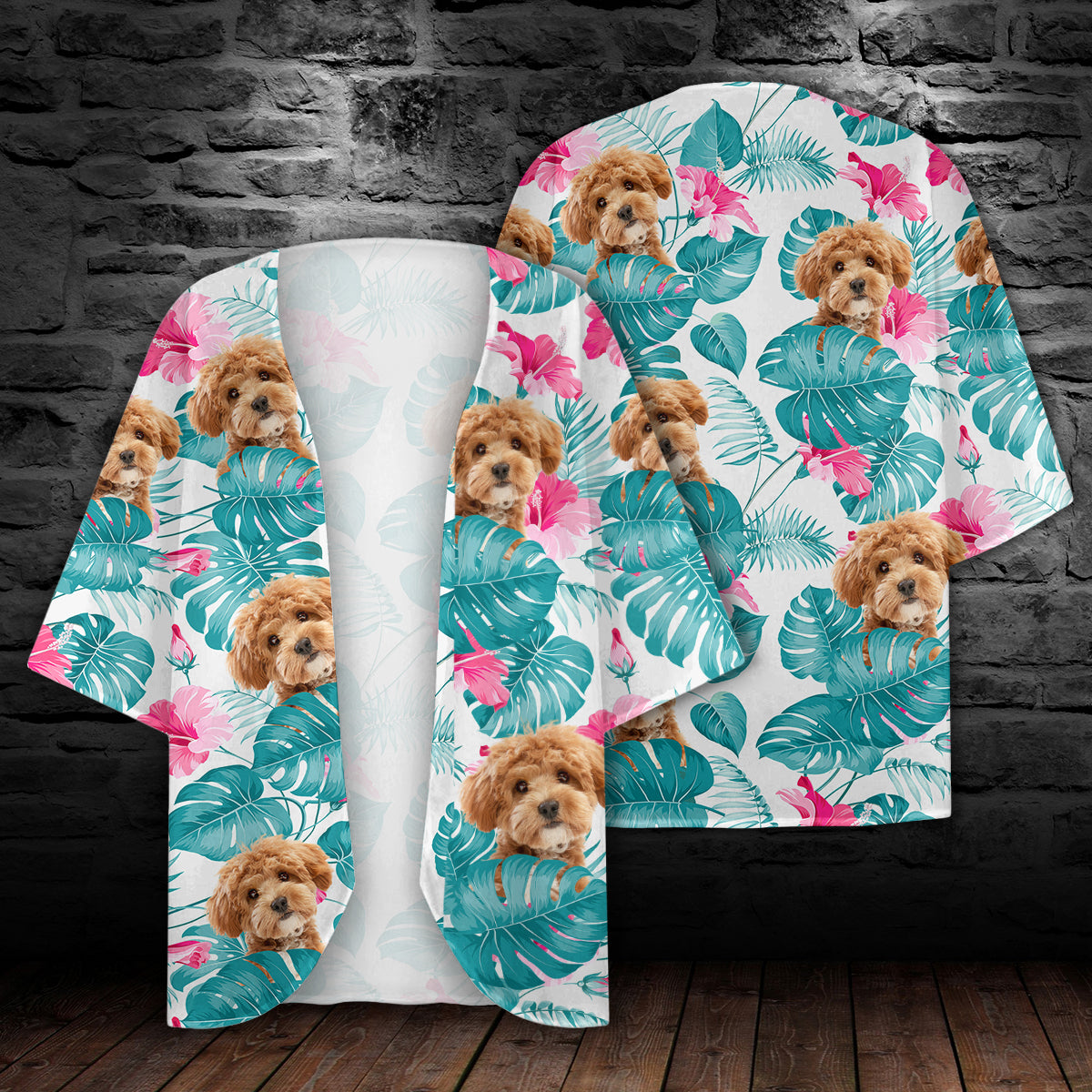 Custom Photo Tropical Leaves And Pet - Dog & Cat Personalized Kimono TH10 169513