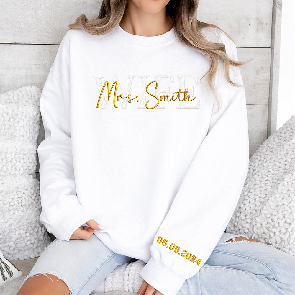 Personalized Wedding Gift, Wifey Mrs Sleeve Embroidered Sweatshirt LM32 899657