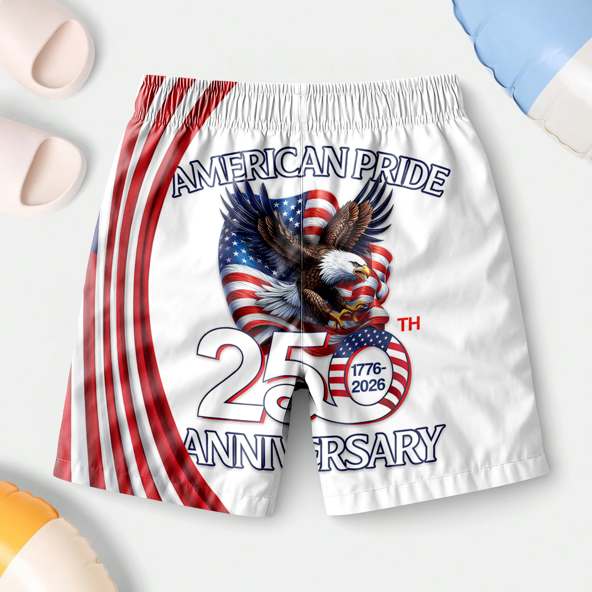 Custom Name America Pride 250 Years Anniversary 1776–2026 Eagle Kid Beach Short TH10 169403